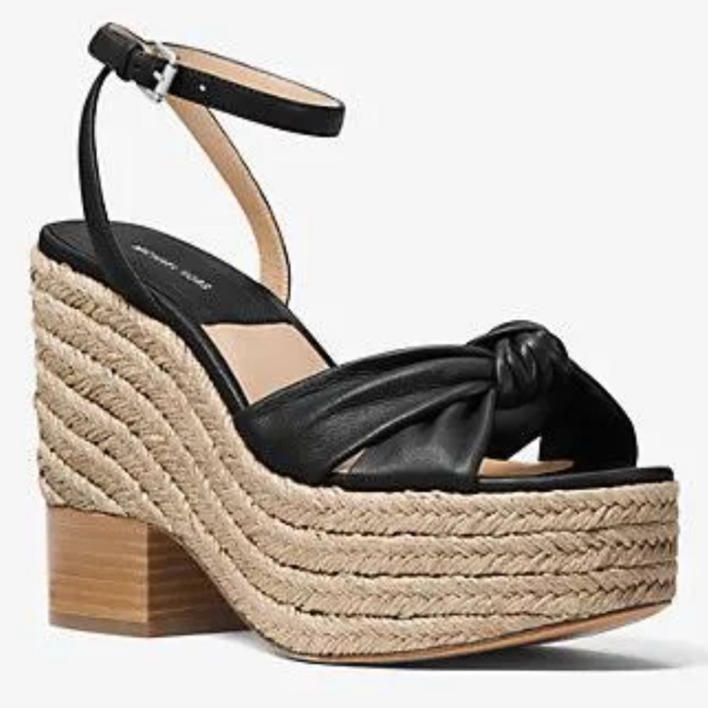 Michael Kors Silvana Leather Black Wedge Sandals